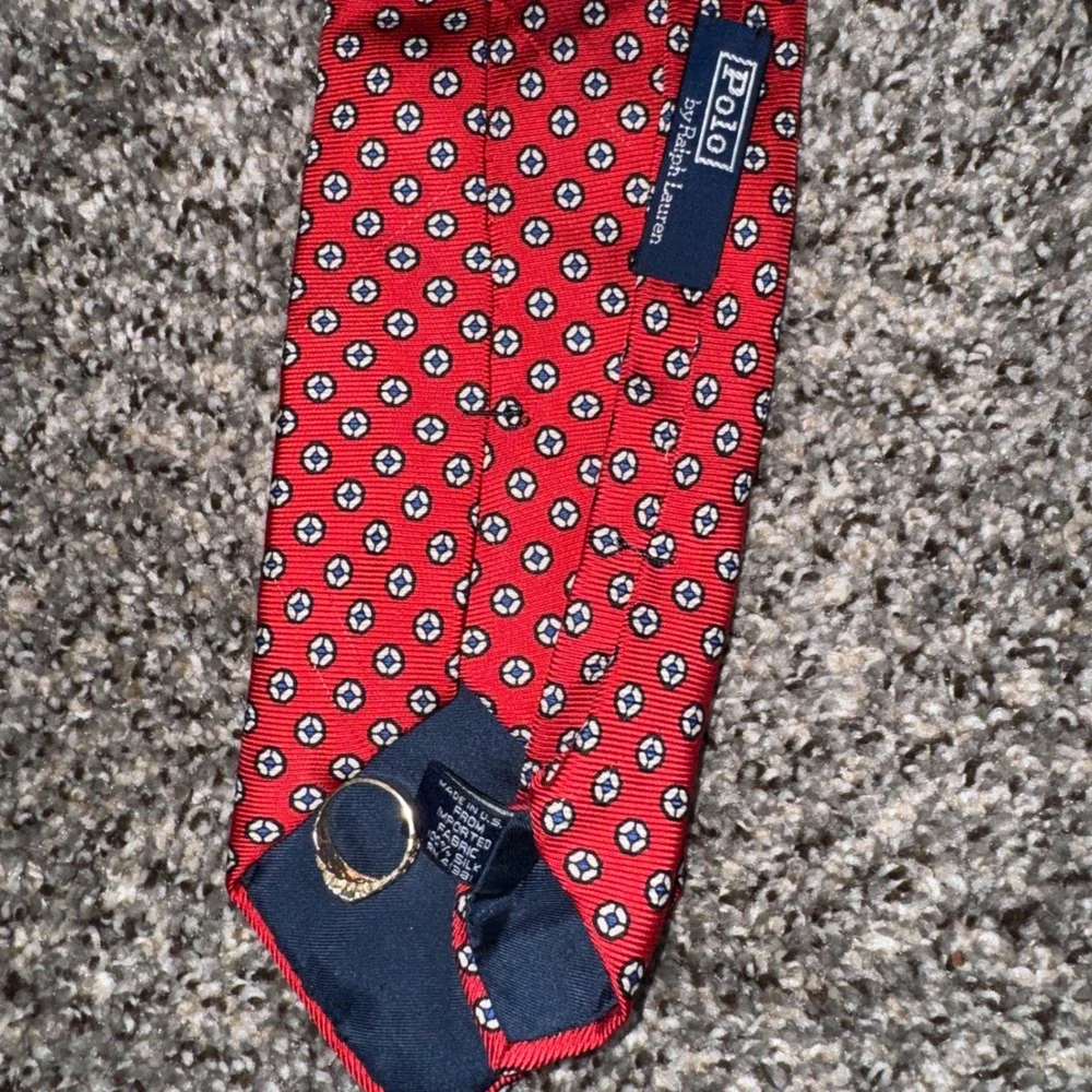 Vintage Polo‎ Ralph Lauren Silk Tie Red Geometric Medallion Handmade USA